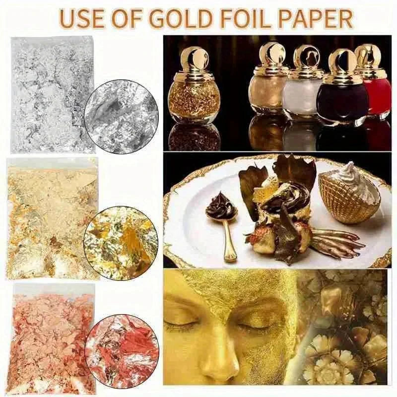 Gold Silver Copper Nail Foil Flakes | Gilding Manicure Set Nail Foil Sheets QXL