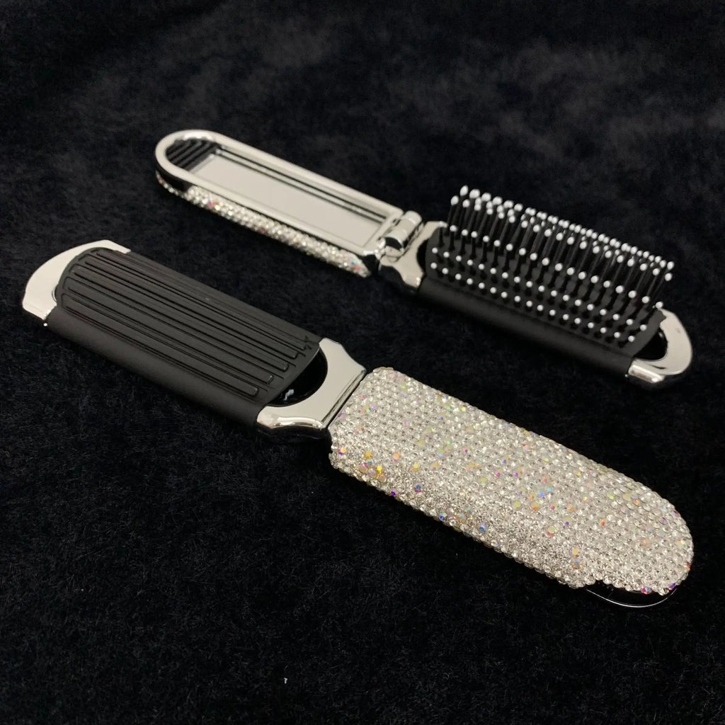 Mini Diamond Folding Comb with Mirror | Portable Luxury Folding Hair Comb QXL