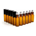 10-Pack Amber Glass Roll-On Bottles | Steel Roller & Black Cap Roll-On Bottles QXL Brown 10PCS 5ml Glass