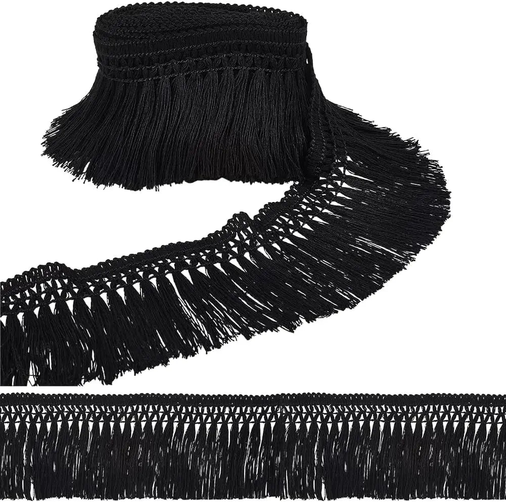 5.5-Yard Black Cotton Tassel Fringe Trim | 3" Boho Sewing Trim Sewing Fringe Trim QXL AECH04-13888