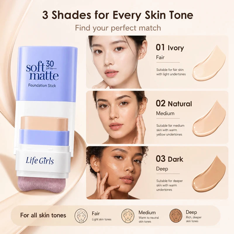 2-in-1 SPF30 Foundation Stick & Brush | Matte Full Coverage Foundation Stick QXL