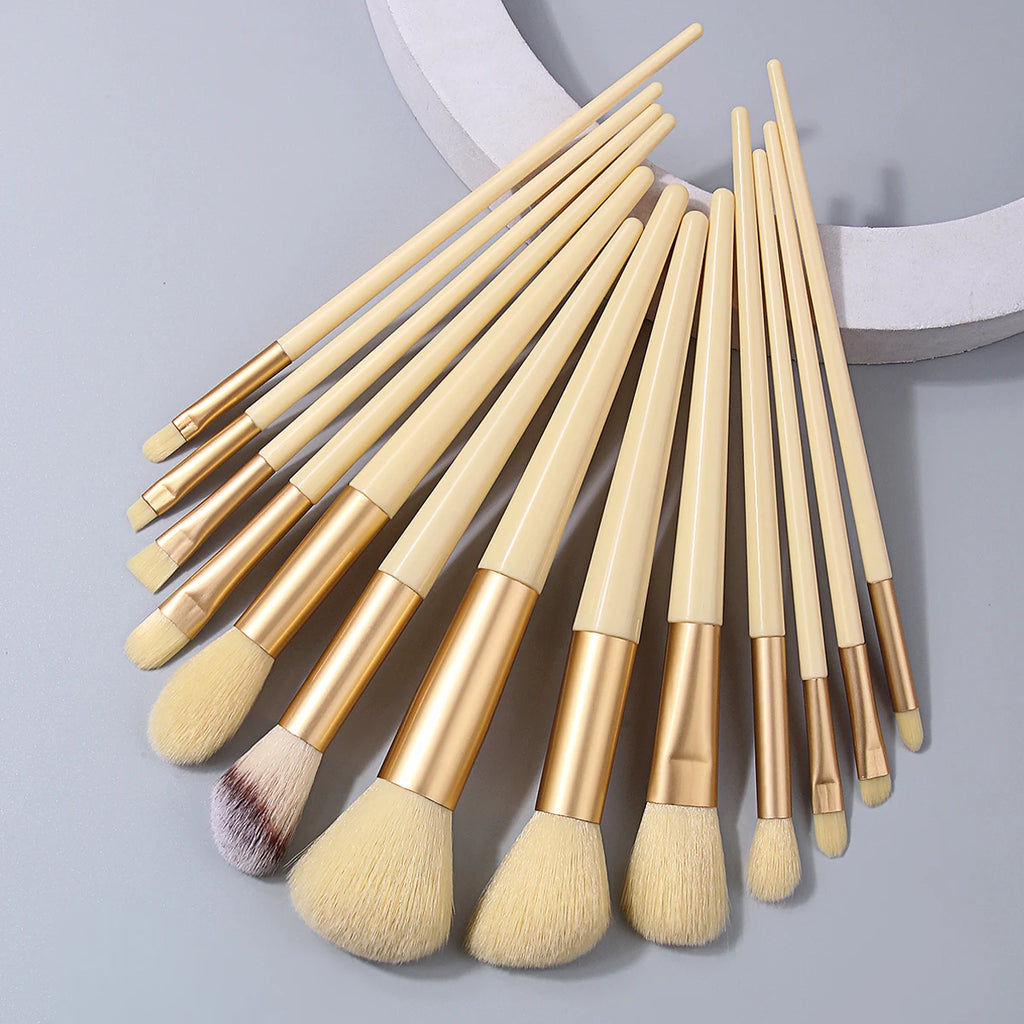 13-Piece Yellow Makeup Brush Set | Foundation & Eyeshadow Kit Makeup Brush Set QXL