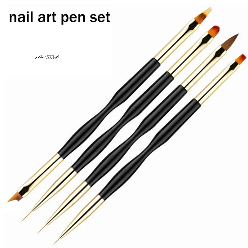 4-Pc Dual-Ended Nail Art Brush Set | Gel, Liner & Acrylic Nail Art Brush Set QXL