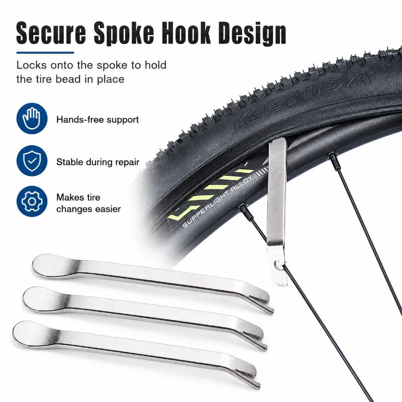 3-Pack Steel Bike Tire Levers | Spoke Hook & Flat Tip Kit Bike Tire Levers QXL