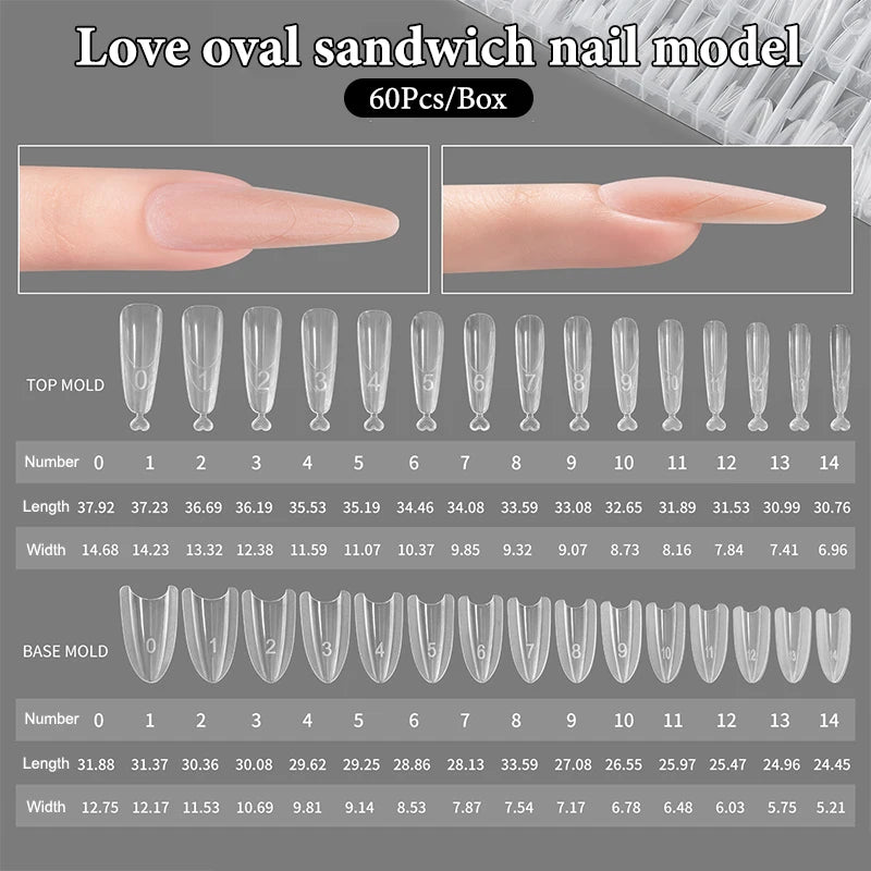 60-Pc Sandwich Dual Nail Forms | 15 Sizes Coffin & Almond Dual Nail Forms QXL