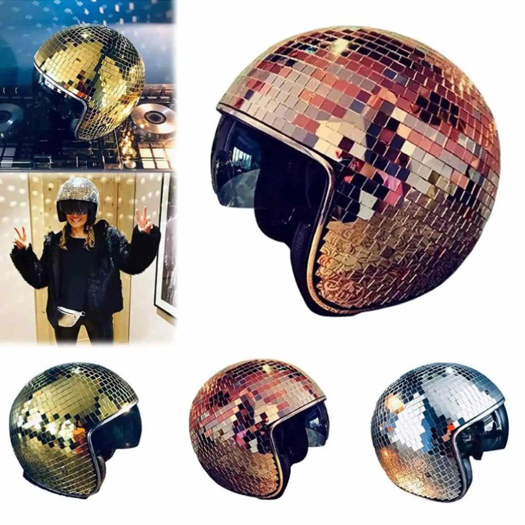 Disco Ball Helmet Hat | Mirror Glass & Retractable Visor Costume Helmet Hat QXL