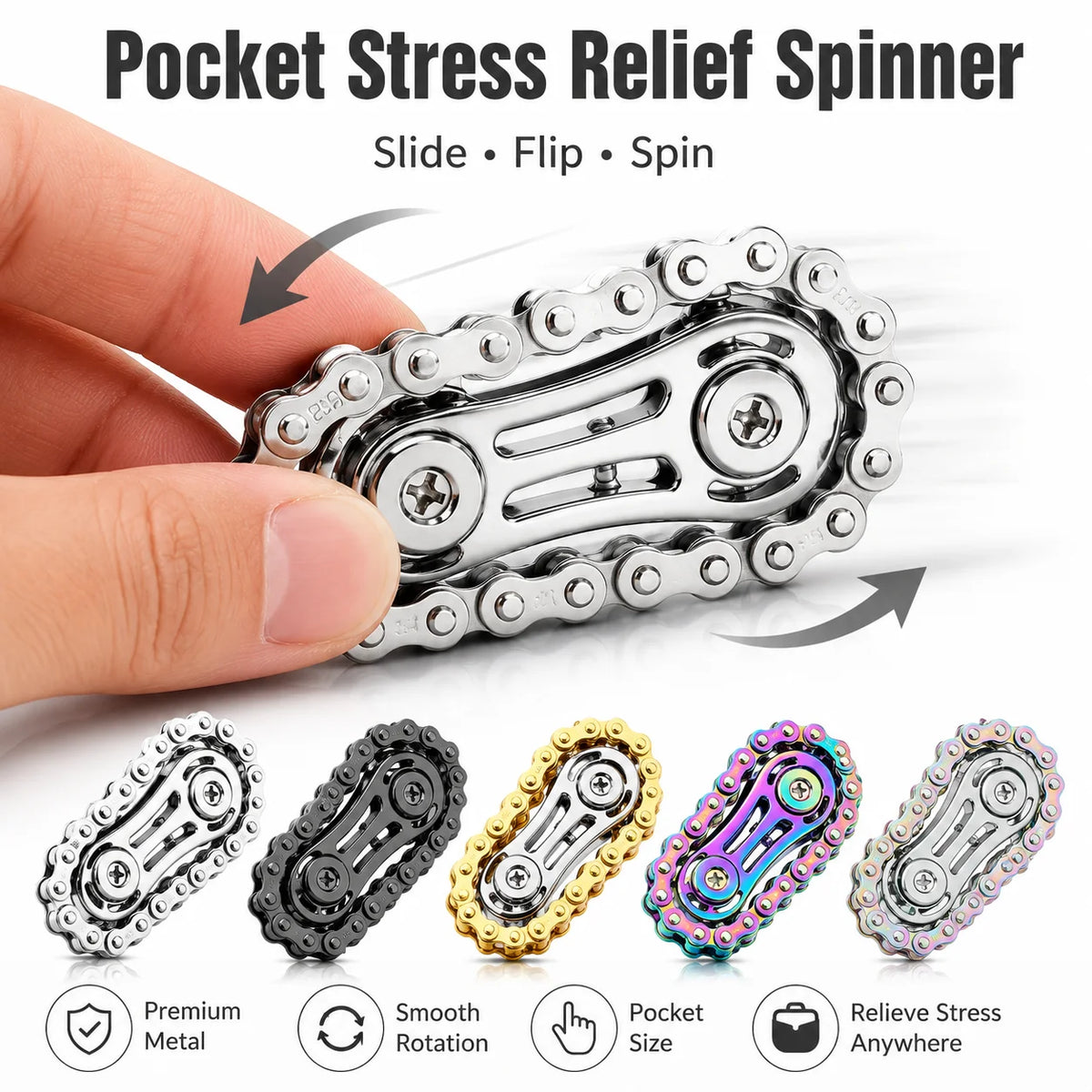 Metal Bike Chain Fidget Spinner | Zinc Alloy Gear Sprocket Toy Fidget Spinner Toy QXL