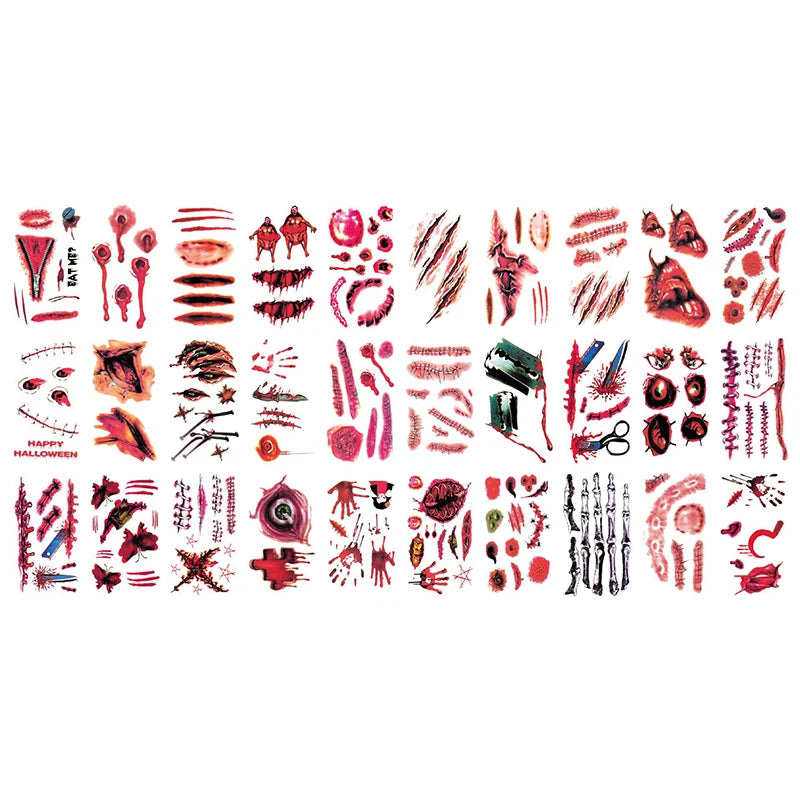 30-Pc Waterproof Halloween Fake Wound Scar Temporary Tattoos Temporary Tattoos QXL