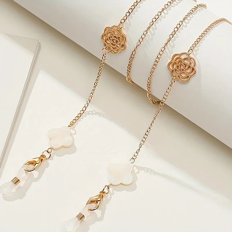 Camellia Flower Glasses Chain | Anti-Slip Eyewear Lanyard Glasses Chain Lanyard QXL