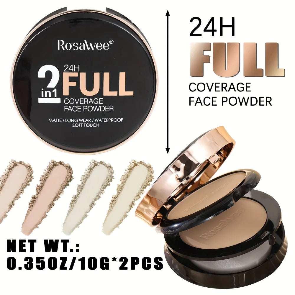 Rosawee 24H Full Coverage Matte Face Powder – All Skin Types Pressed Face Powder QXL