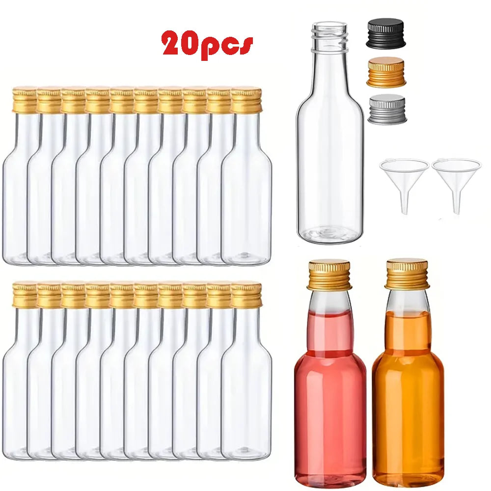 20-Pack Mini Wine Bottles 1.7oz with Lids & Funnels | Party Favors Mini Party Bottles QXL Gold 50ml