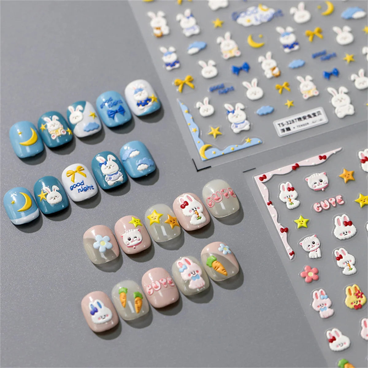 5D Kawaii Rabbit Nail Art Stickers | Cartoon Animal Decals Nail Art Stickers QXL