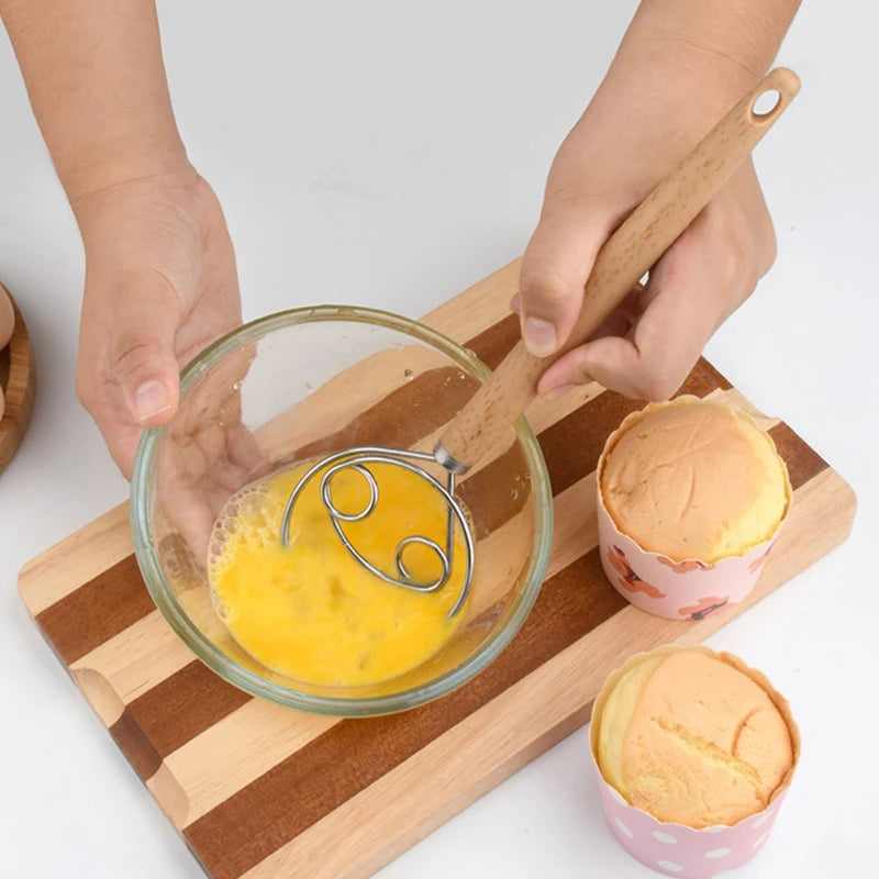 10-Inch Danish Dough Whisk | Stainless Steel & Wood Handle Dough Whisk QXL