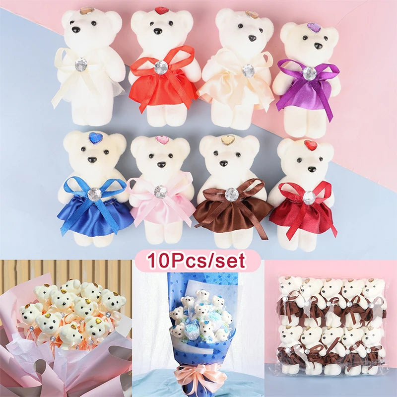 10-Pack Mini Teddy Bear Bouquet Dolls | Party & Gift Decor Plush Bear Bouquet Dolls QXL