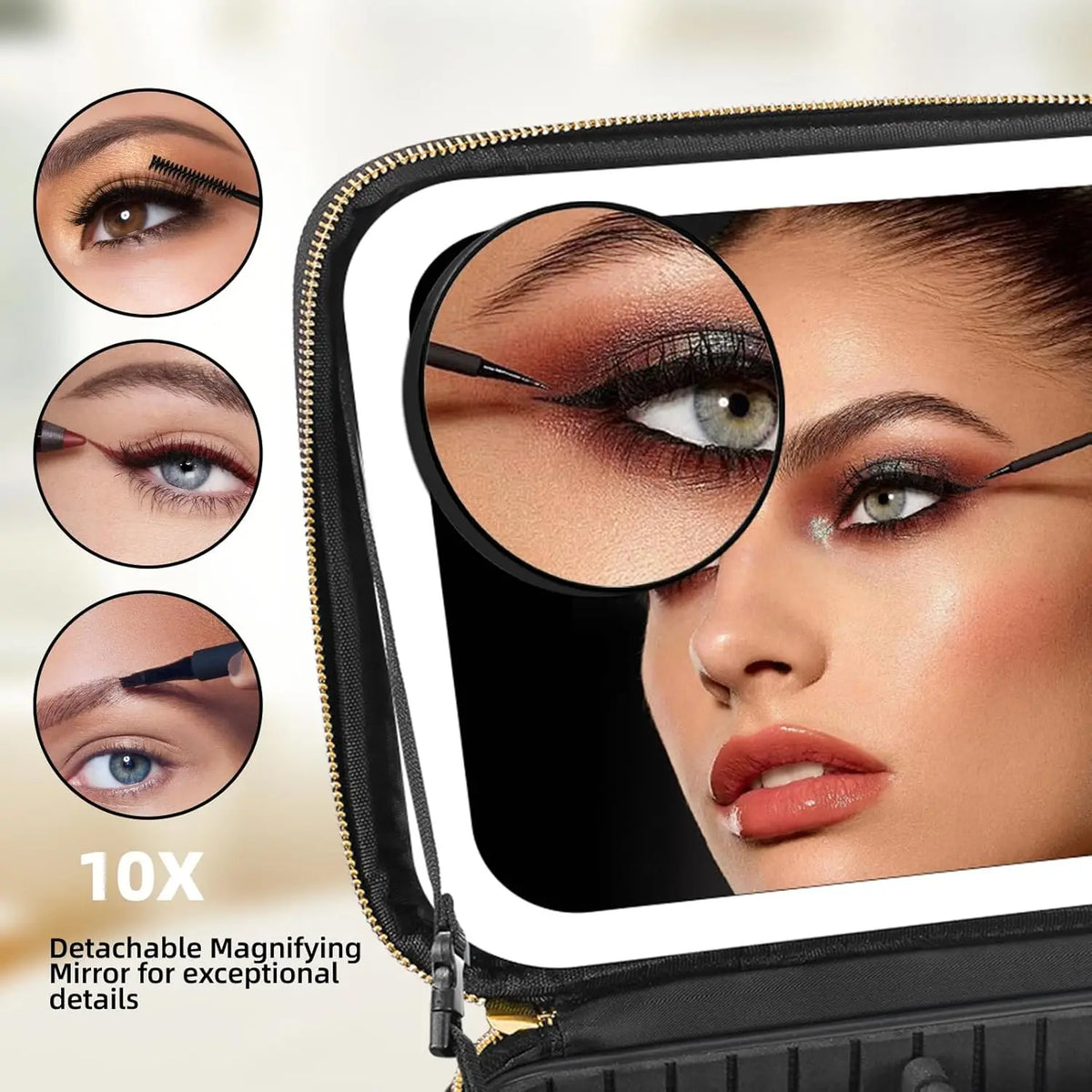 LED Travel Makeup Train Case with 10x Magnifying Mirror Makeup Train Case QXL