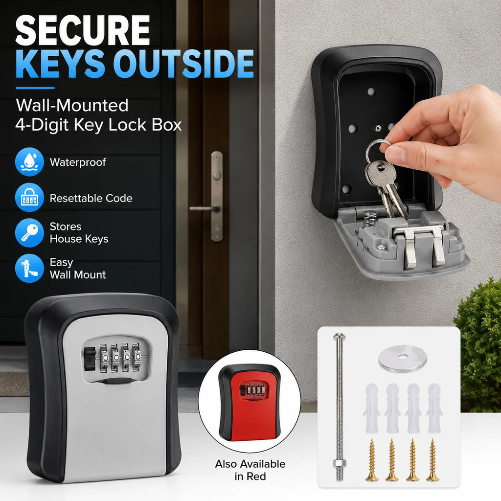 Wall Mounted 4-Digit Combination Key Lock Box | Outdoor Safe Key Lock Box QXL