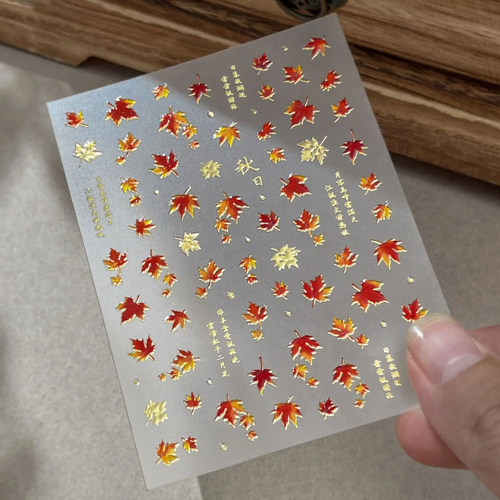 Autumn Leaf Nail Art Stickers | Bronzing Gold Fall Decals Nail Art Stickers QXL