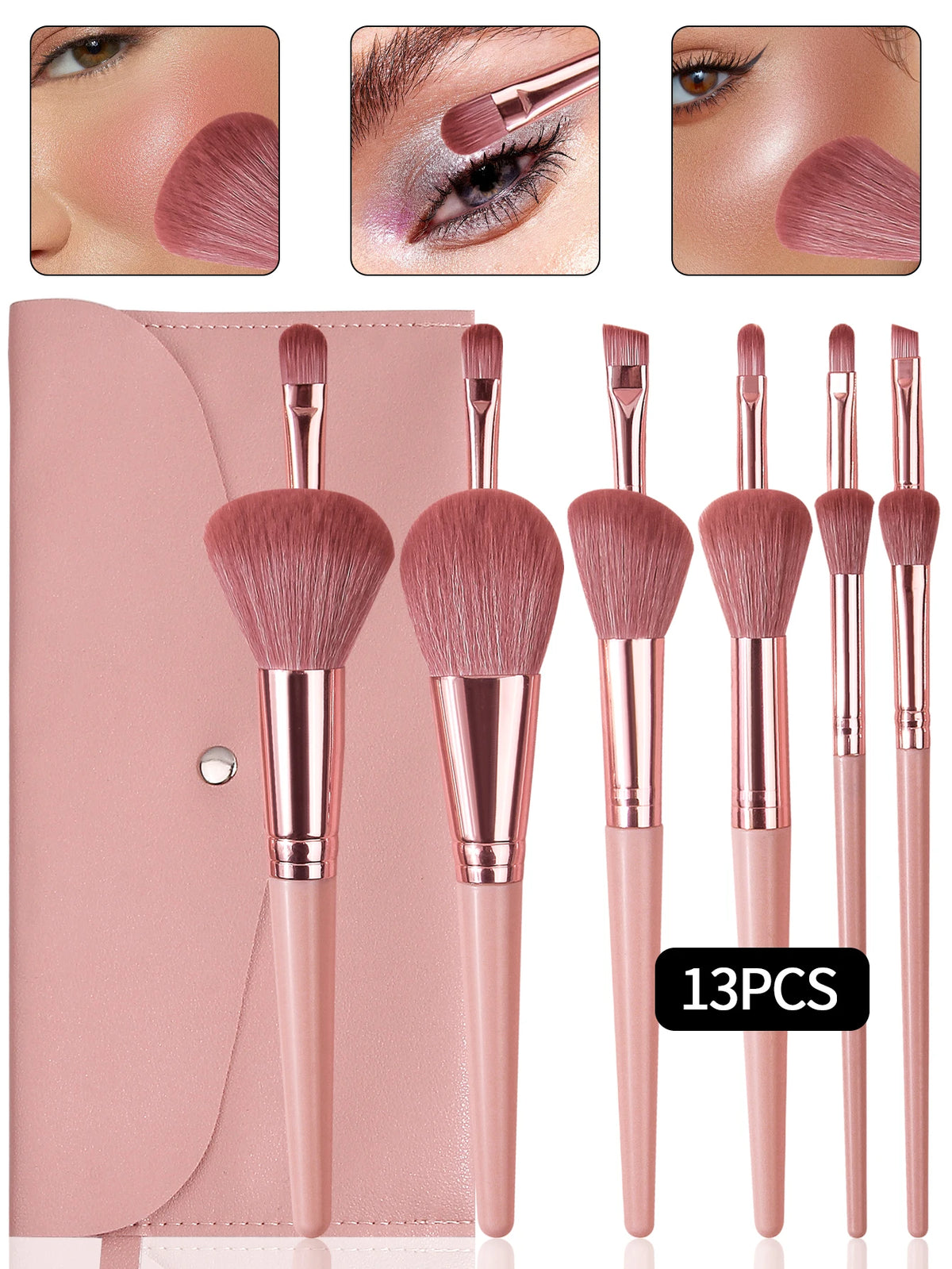 13-Piece Makeup Brush Set with Portable Envelope Bag – Pink Makeup Brush Set QXL