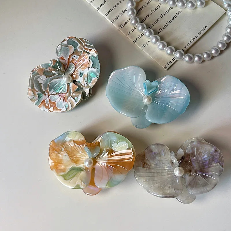 Flower Duckbill Hair Clip | Lily Hairpin Pink & Blue Floral Hair Clip QXL
