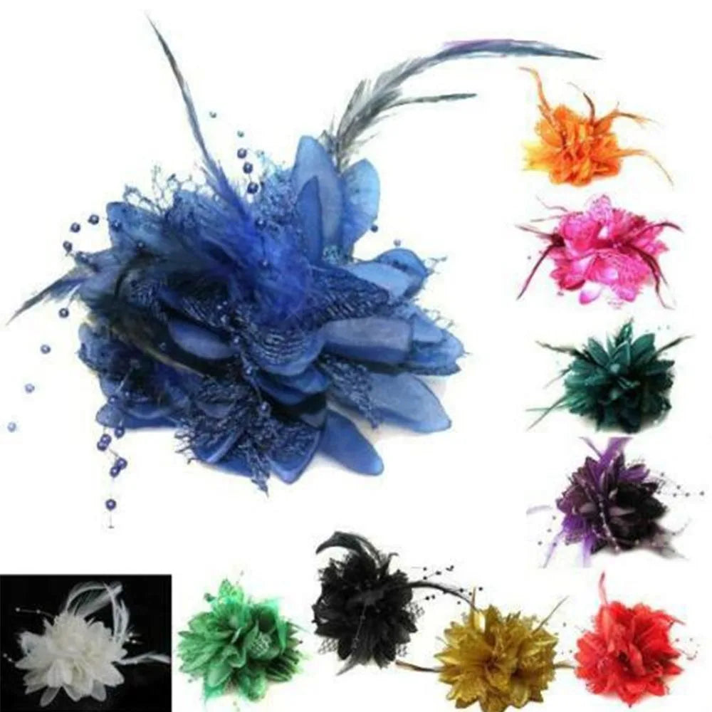 Feather Beaded Fascinator Hair Clip Brooch Corsage | Wedding Feather Fascinator QXL