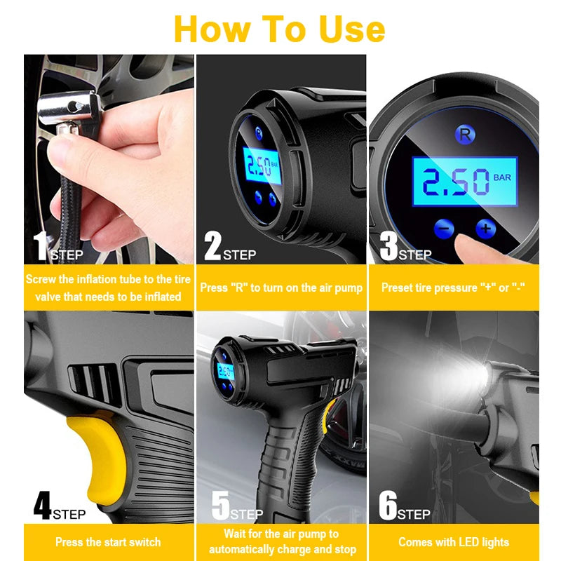 EAFC 120W Wireless Car Tire Inflator | Digital Air Compressor Tire Inflator QXL