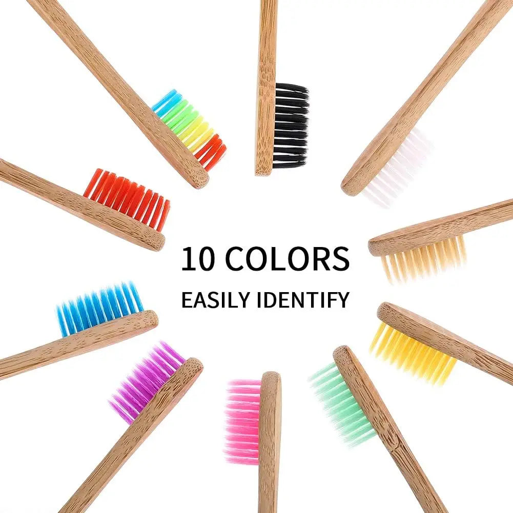 10-Pack Bamboo Toothbrushes | BPA-Free Eco-Friendly Set Bamboo Toothbrush Set QXL