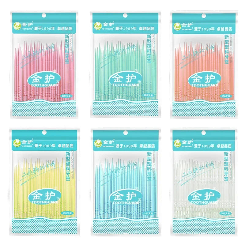 100-Pack Double-Head Interdental Floss Pick & Toothpick Brush Interdental Floss Pick QXL