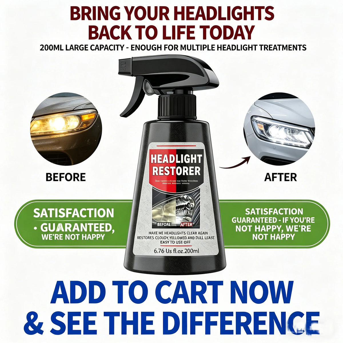Headlight Restorer Spray – Clear Cloudy & Yellowed Lenses Headlight Restorer Spray QXL