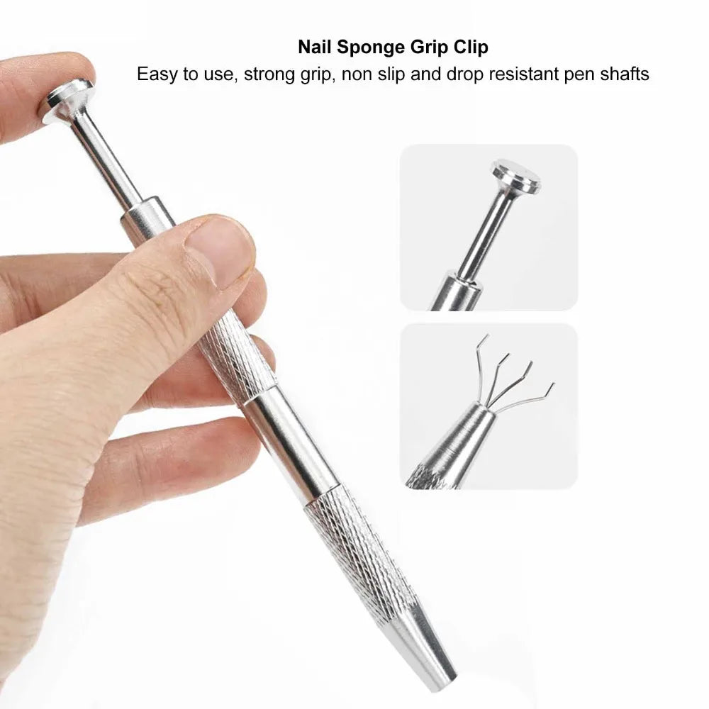 3-Pack Nail Sponge Gripper | Stainless Steel 4-Prong Manicure Tool Nail Sponge Gripper QXL
