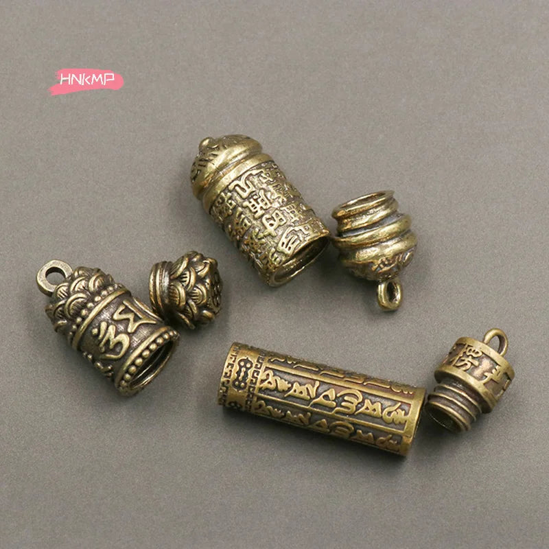 Hollow Brass Buddha Sutra Cylinder Pendant Keychain & Necklace Brass Pendant Keychain QXL