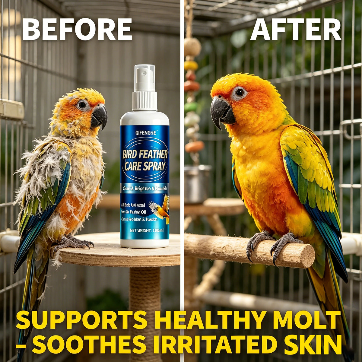 Bird Feather Care Spray – Cleans, Brightens & Nourishes Bird Grooming Spray QXL