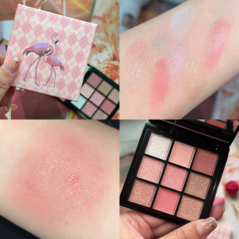 9-Color Pink Eyeshadow Palette | Matte Shimmer Nude Rose Eyeshadow Palette QXL