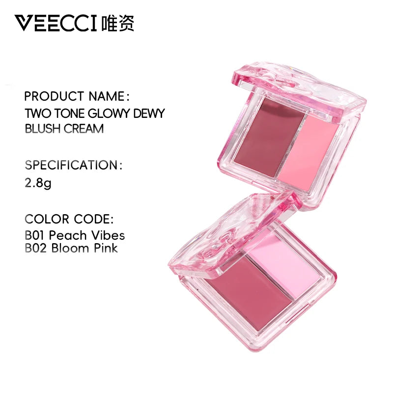 VEECCI Dual-Color Watery Blush Cream | Matte & Dewy Cheek Rouge Cream Blush QXL