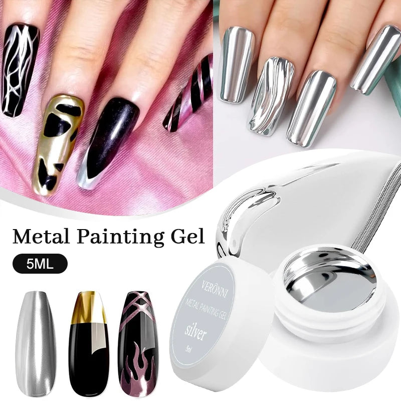 VERONNI Metallic Gel Nail Polish 5ml | Gold Silver Rose Gold Gel Nail Polish QXL