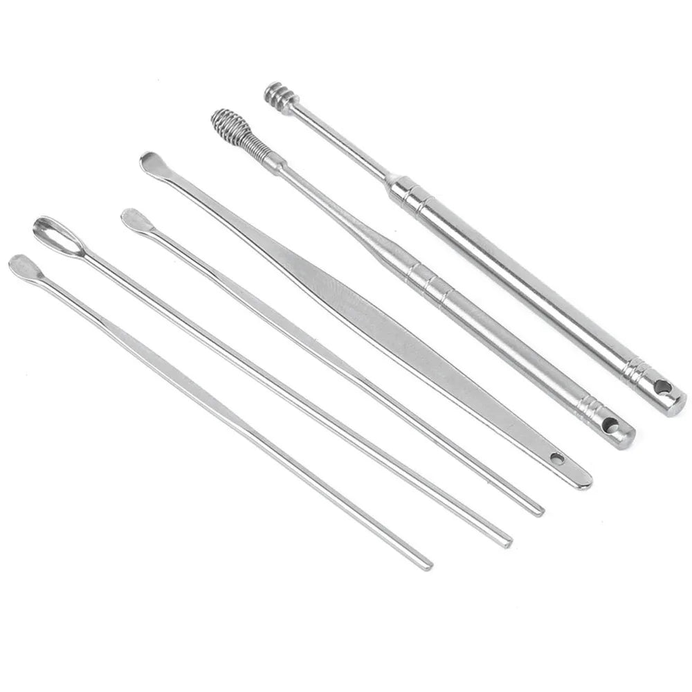 6-Pc Stainless Steel Ear Wax Remover Kit | Multi-Tip Cleaner Ear Wax Remover Kit QXL