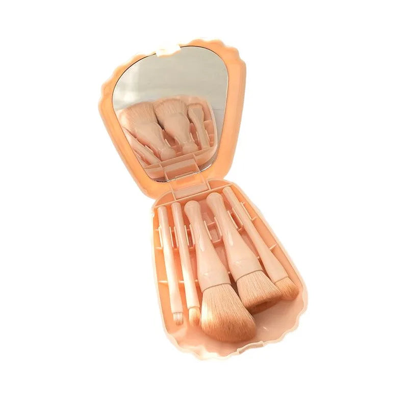 5-Pc Shell Makeup Brush Set with Mirror Case | Travel Makeup Brush Set QXL