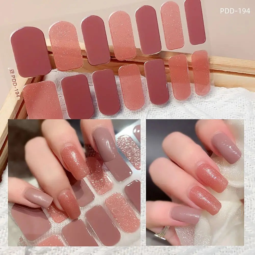 Floral Semi-Cured Gel Nail Strips | 14 Full Cover Stickers Gel Nail Stickers QXL 194