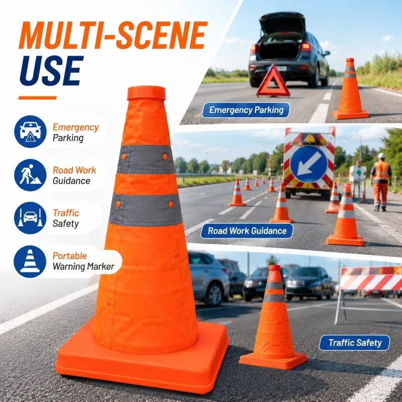Collapsible Reflective Traffic Cone | Portable Safety 30–70cm Collapsible Safety Cone QXL
