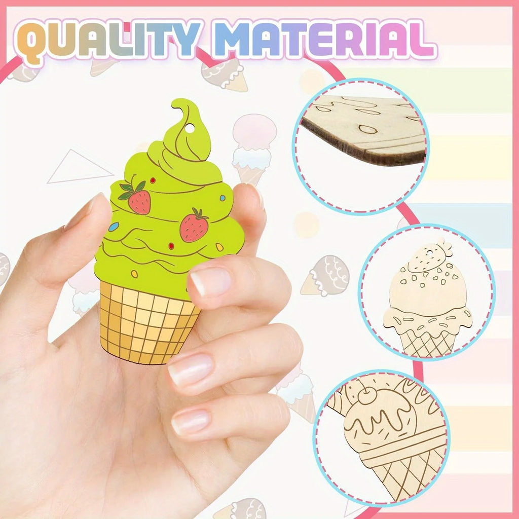 Wooden Ice Cream Ornaments DIY Craft Set | 8/16/24 Pcs for Kids DIY Wood Craft Kit QXL