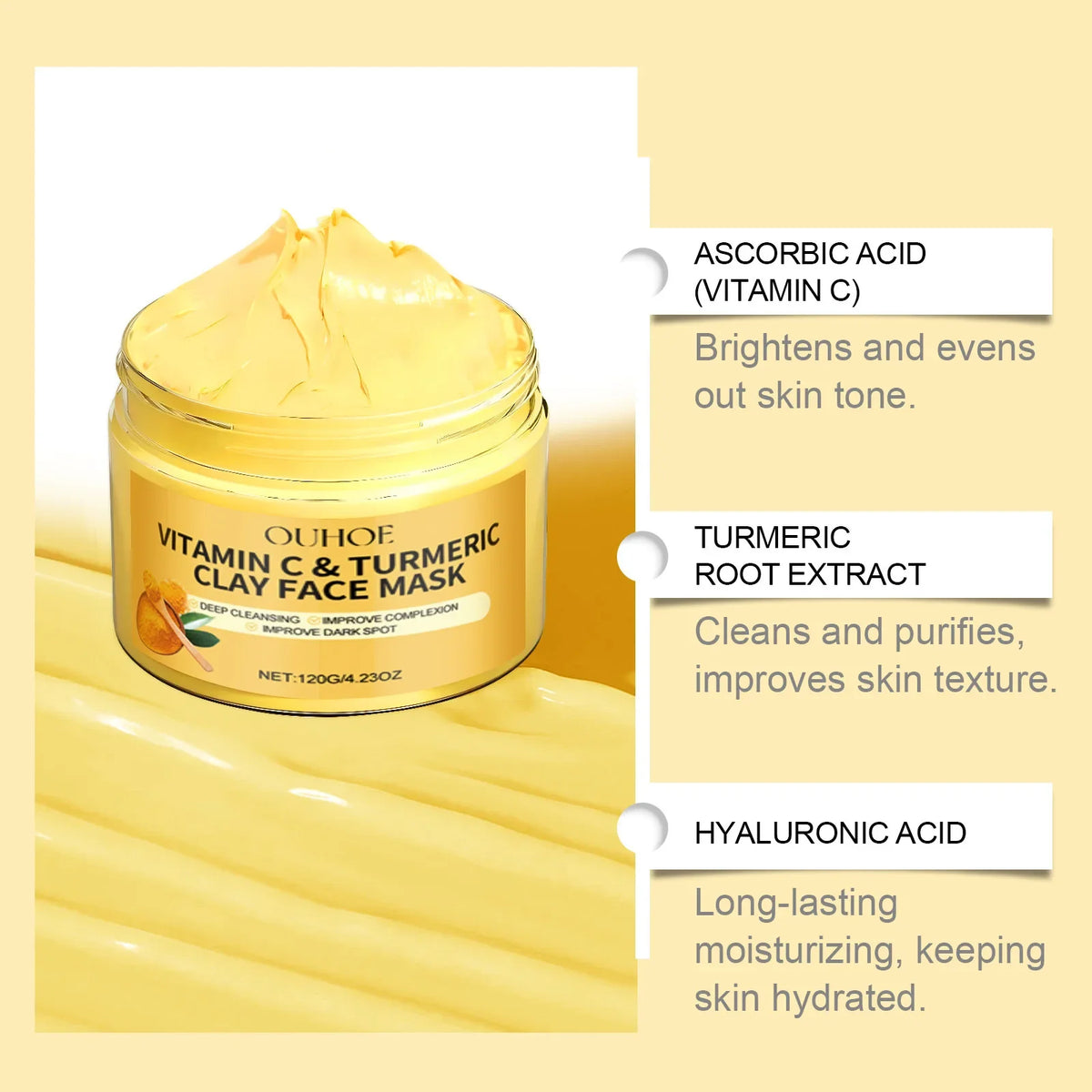 Vitamin C Turmeric Clay Mud Mask – Deep Cleanse & Brighten Clay Face Mask QXL