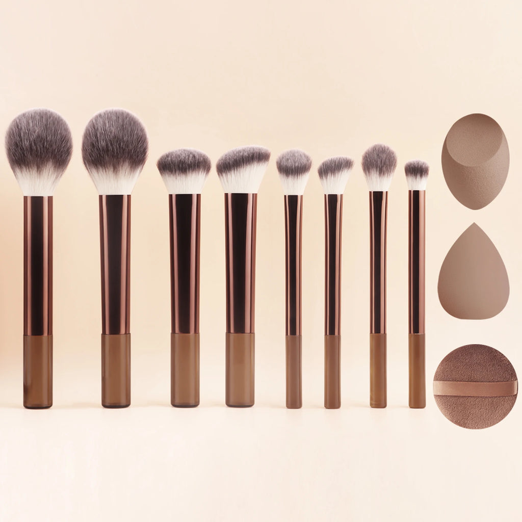 8-Pc Coffee Makeup Brush Set | Powder, Blush & Eyeshadow Kit Makeup Brush Set QXL