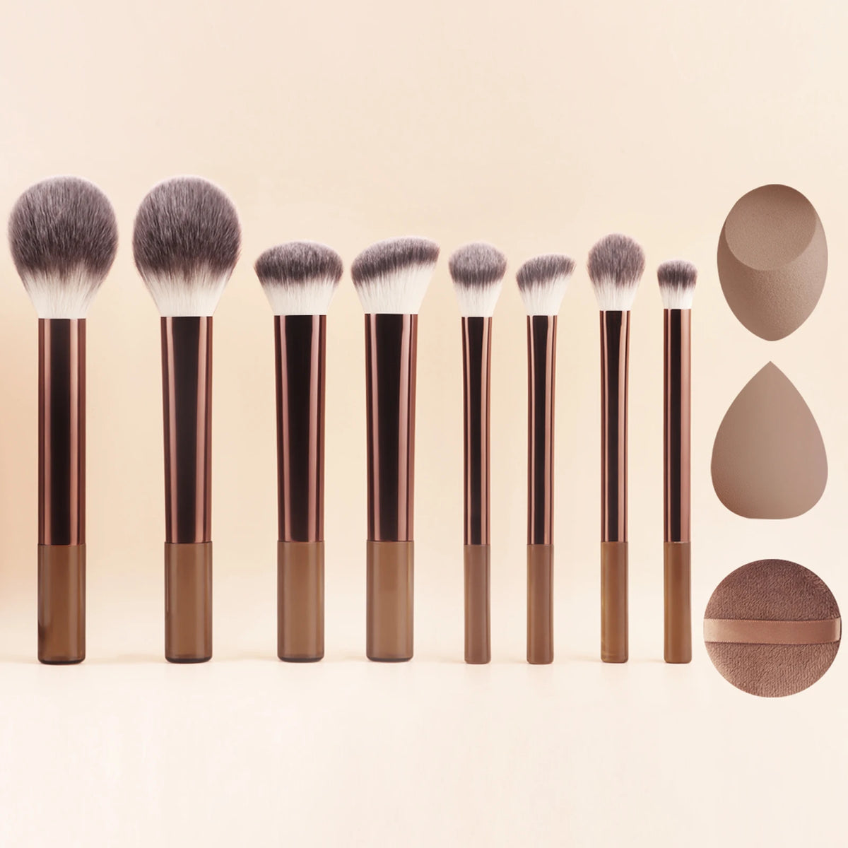 8-Pc Coffee Makeup Brush Set | Powder, Blush & Eyeshadow Kit Makeup Brush Set QXL