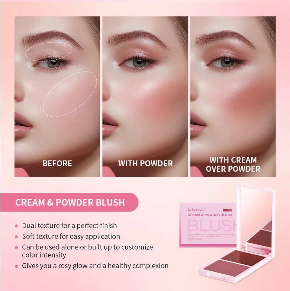 2-in-1 Cream & Powder Blush | Matte, 5 Shades, Waterproof Cream Powder Blush QXL