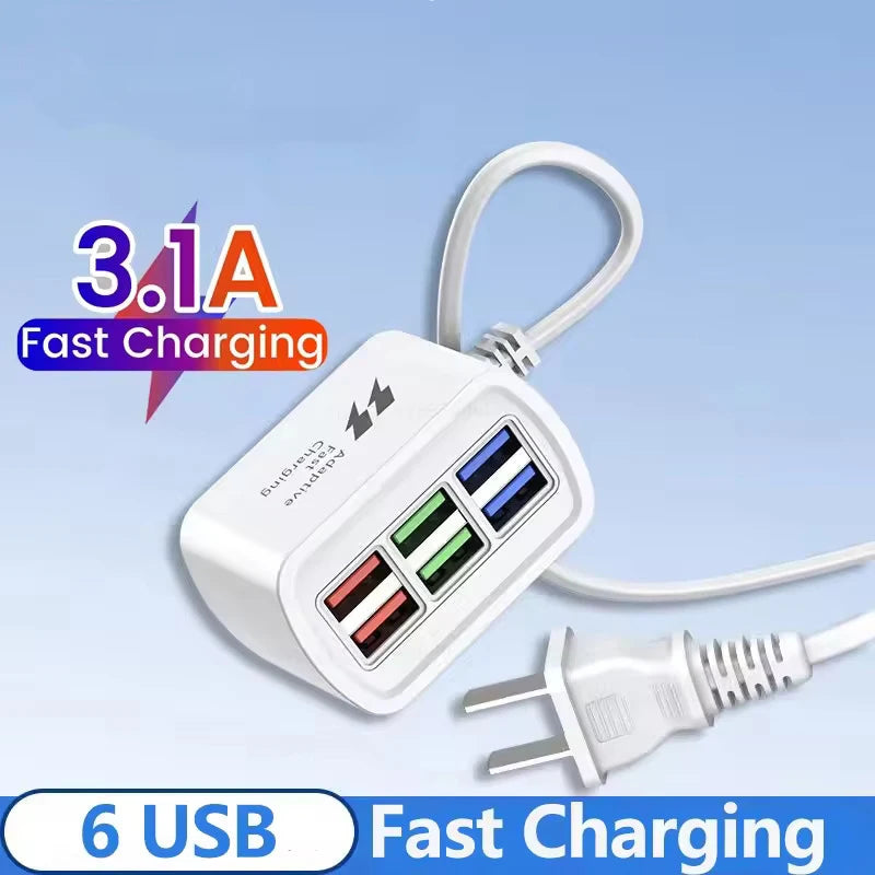 6-in-1 Fast Charging USB Charger Station | 1M Desktop Hub USB Charger Station QXL