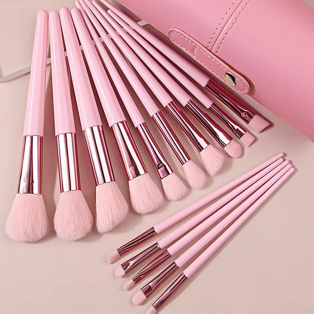 KOSSHOW 16-Pc Pink Makeup Brush Set with PU Case | Ultra-Soft Makeup Brush Set QXL