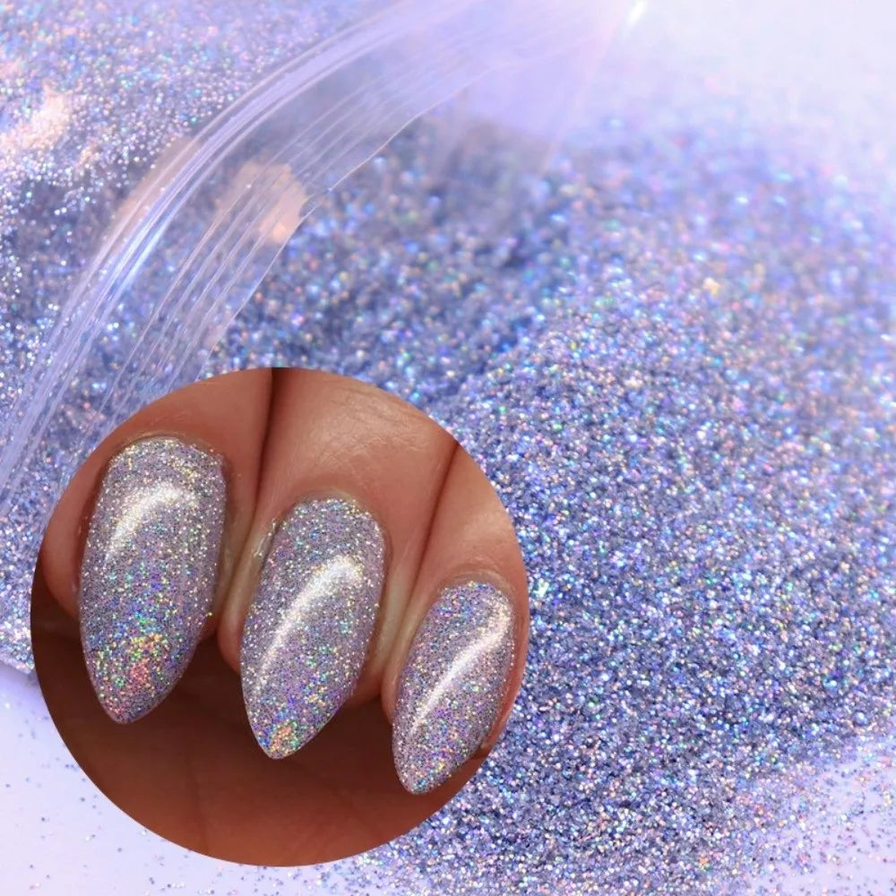 Holographic Nail Glitter Powder | Chrome Rainbow Laser Effect Nail Glitter Powder QXL