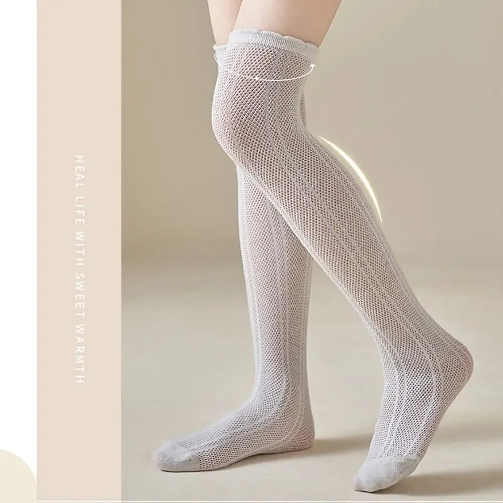Girls Cotton Mesh Knee-High Stockings | Hollow Long Socks 2–12Y Kids Knee-High Socks QXL