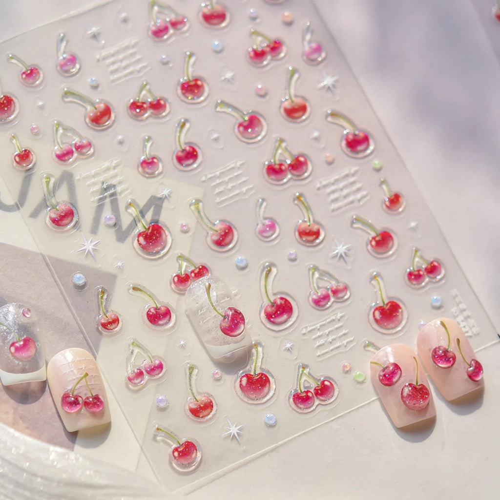 5D Summer Fruit Nail Stickers – Cherry Jelly Pink DIY Decals Nail Art Stickers QXL