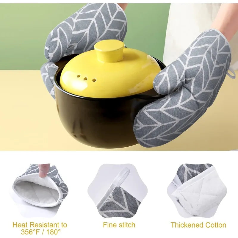 Cotton Linen Oven Mitts | Heat-Resistant Baking Gloves Oven Mitts QXL