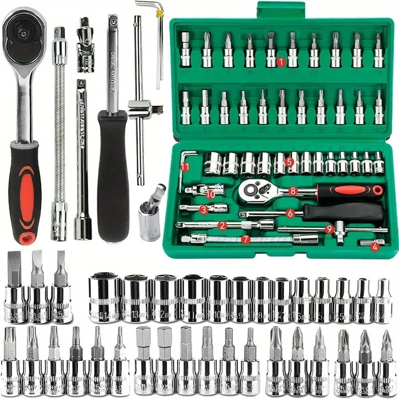 46-Piece Mechanic Tool Set | Sockets, Ratchet Wrench & Hex Bits Mechanic Tool Set QXL